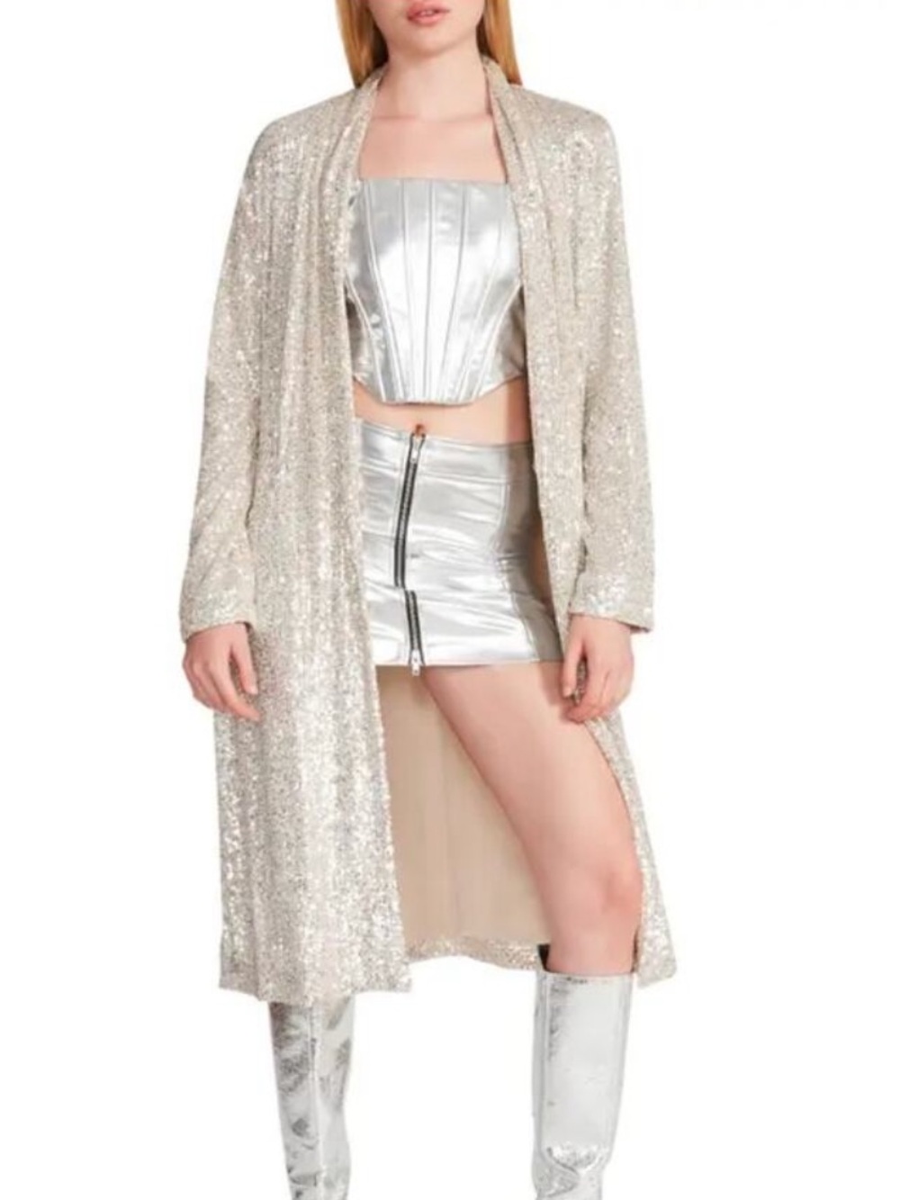 Steve Madden ✨ Silver Sequin Show Stopper Duster Jacket